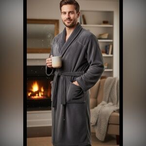 Bella Russo weighted extra soft plush robe therapeutic mens new gray one size